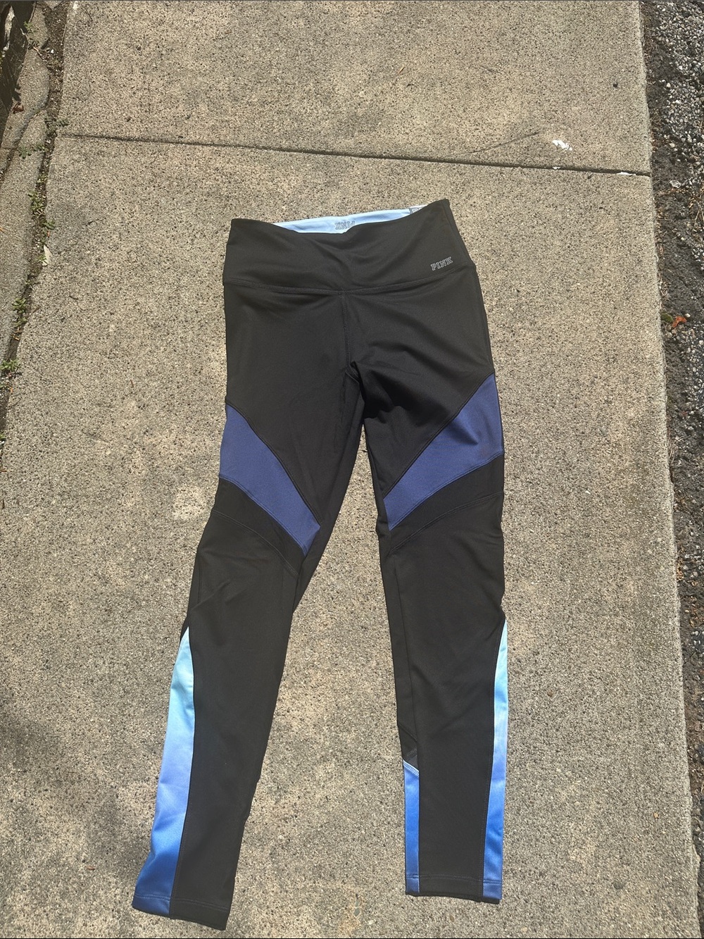 PINK Black high waist ultimate Leggings with Light Blue Waistband med nwt